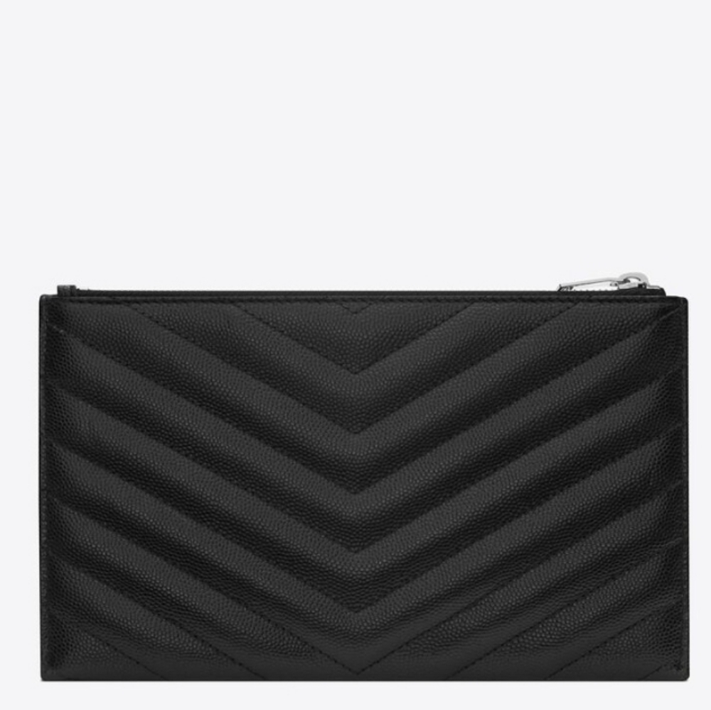 BRAND NEW! YSL CASSANDRE SAINT LAURENT MATELASSÉ ZIPPED POUCH IN GRAIN DE POUDRE - Picture 11 of 16